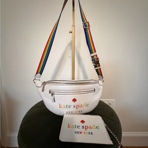 Kate Spade White Crossbody Bag with Rainbow Strap